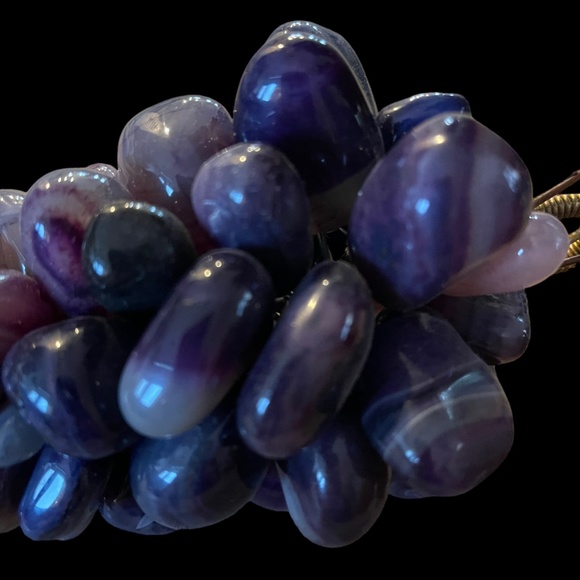 Vintage Gemstone Grape Bunch of Purple Agate with Copper Leaves - Picture 6 of 12